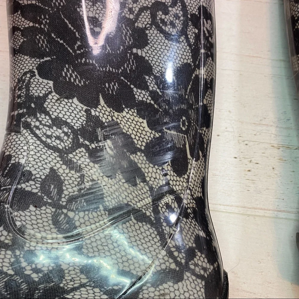 Kamik Black and White Lace Print Rain Boots